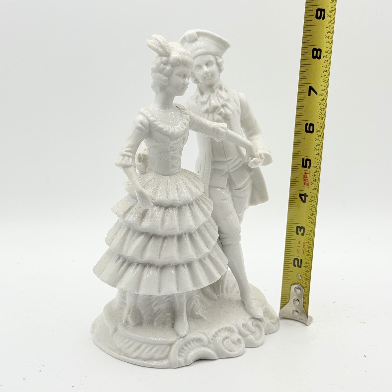 Made In Italy Signed Figure Rococo Man & Woman Dancing Gloss White