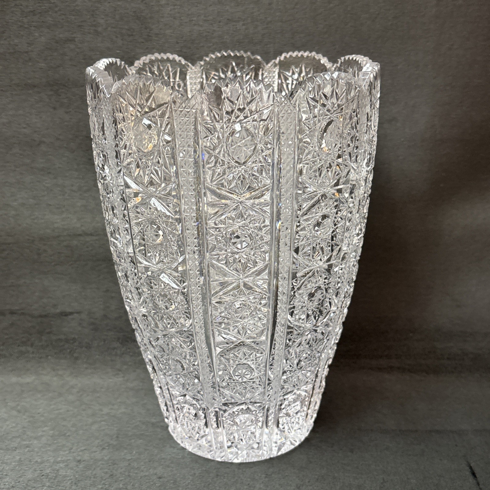 Bohemian Czech Hand Cut Glass Crystal QUEEN LACE Vase 7 1/2 Inches Tall