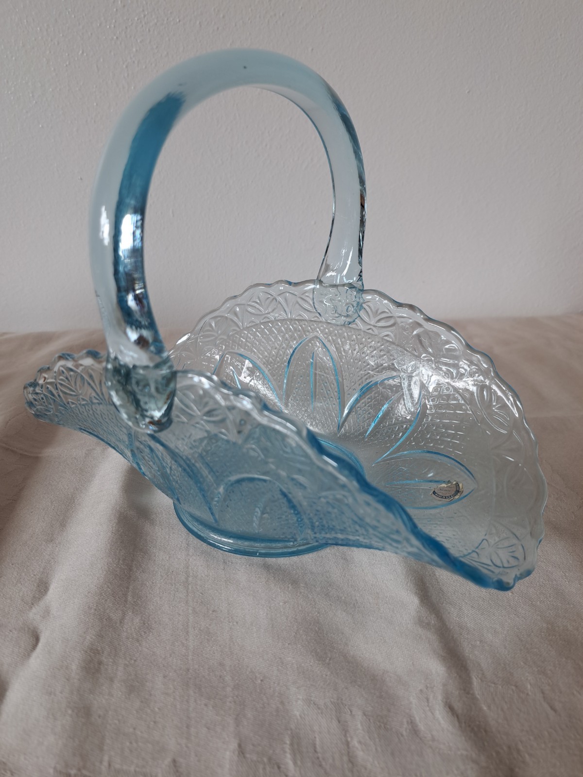 Fenton Ice Blue Glass Basket 8 Inch Flower Pedal Bottom