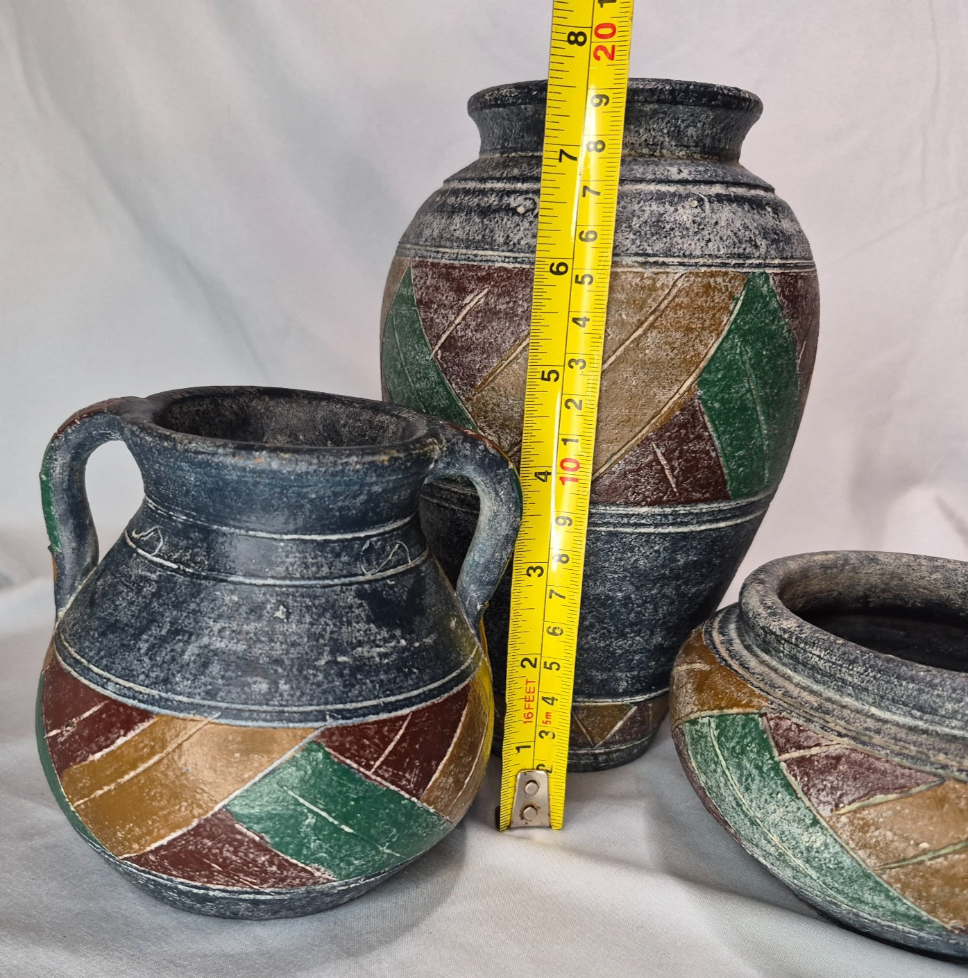 Vintage Southwest Style Pottery Vase Urn Bowl Jug Set of 3 Hand Painted Decor