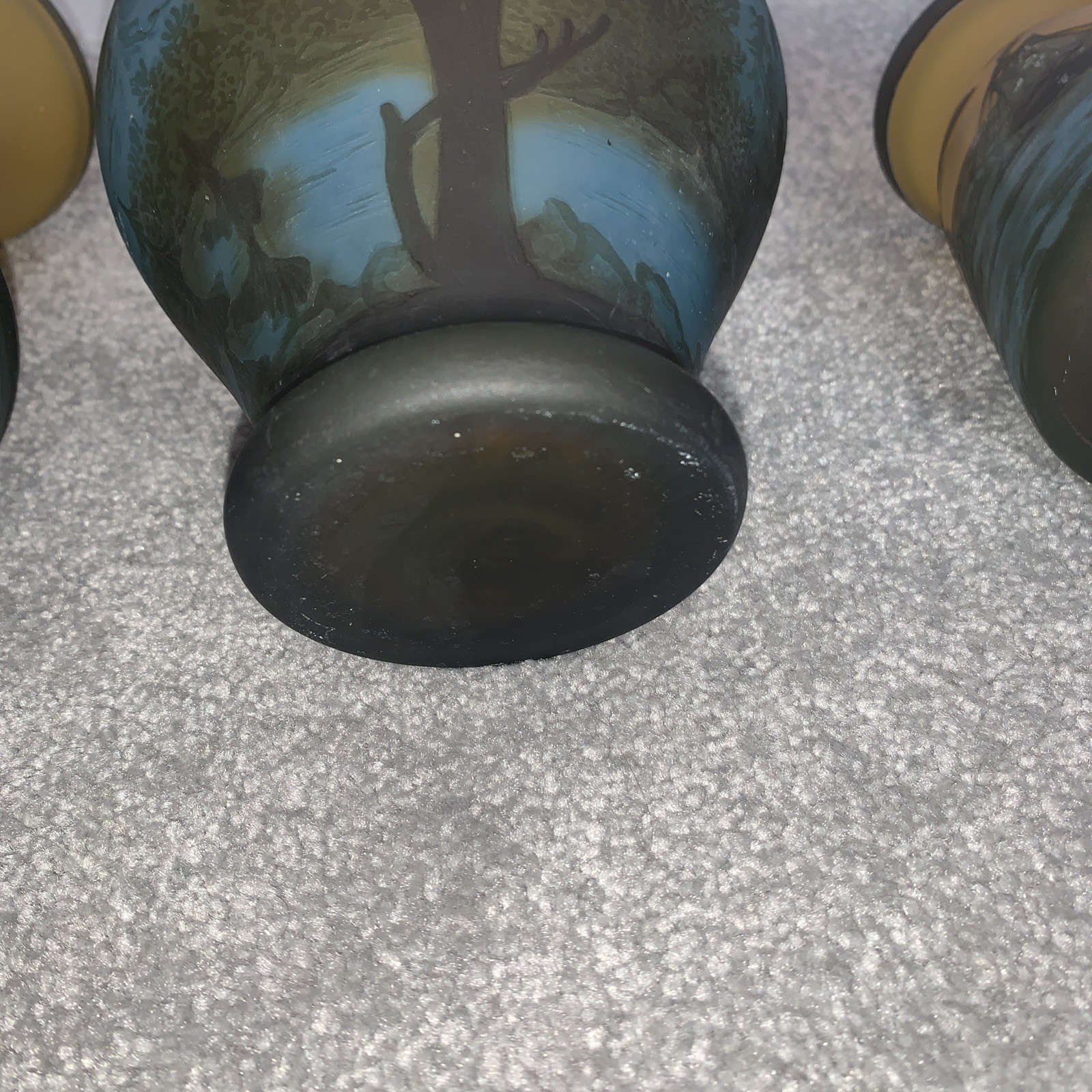 Vintage Petrache Handmade Cameo Art Glass Vase set 7″ Romania Art Nouveau Etched