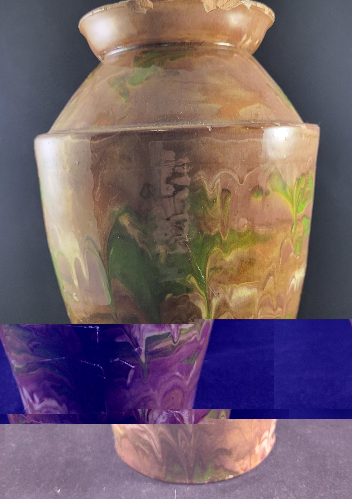 Antique Austrian Art Pottery Vase – Marbled Drip Glaze – Art Nouveau – AS-IS