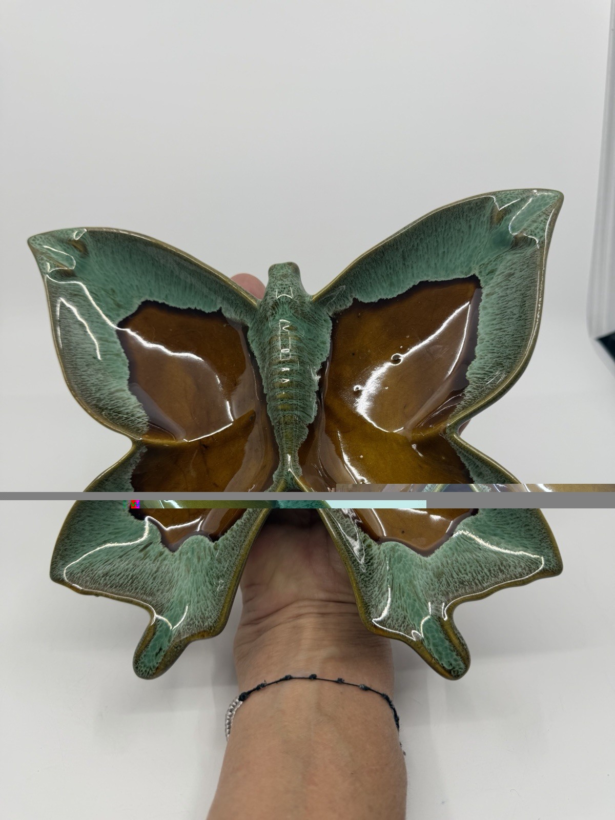 Vtg MCM Brown & Green Van Briggle Pottery Butterfly Ashtray Colorado USA