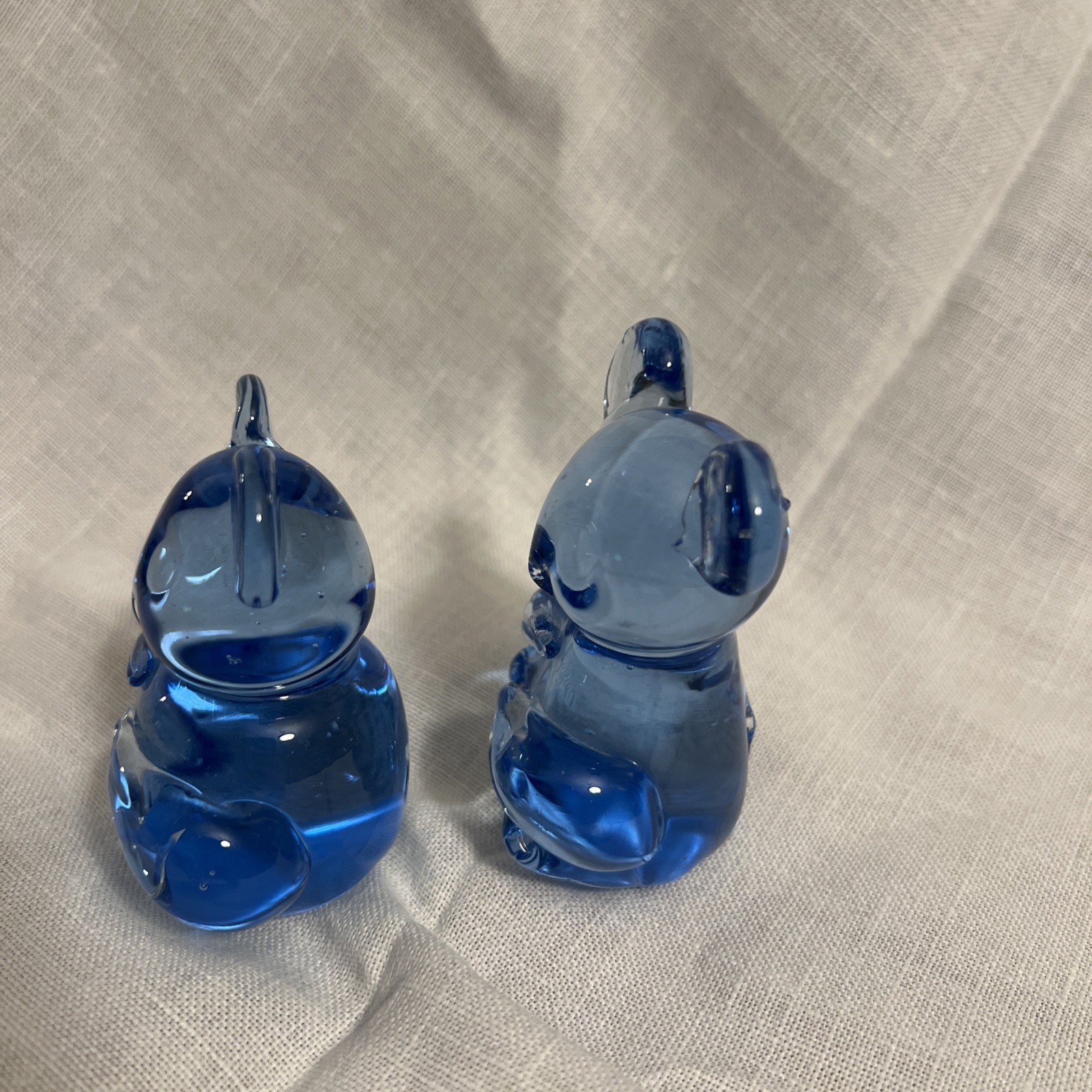 United States Commemorative Fine Art Gallery COBALT BLUE Glass BEAR 3” Pair