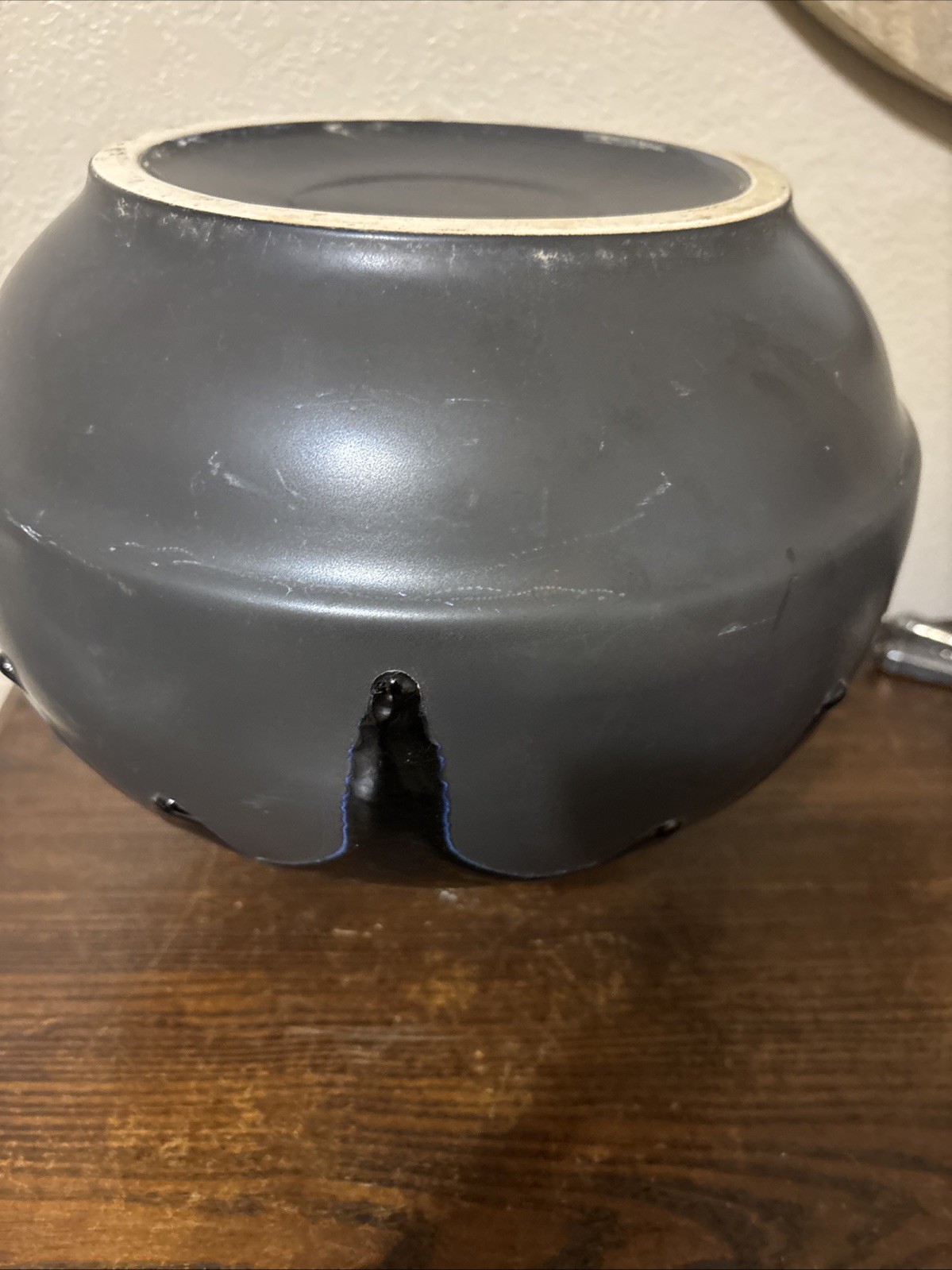 Large Mid 20th Century Black & Green Ceramic Pottery Vase w/Black Drip Icing