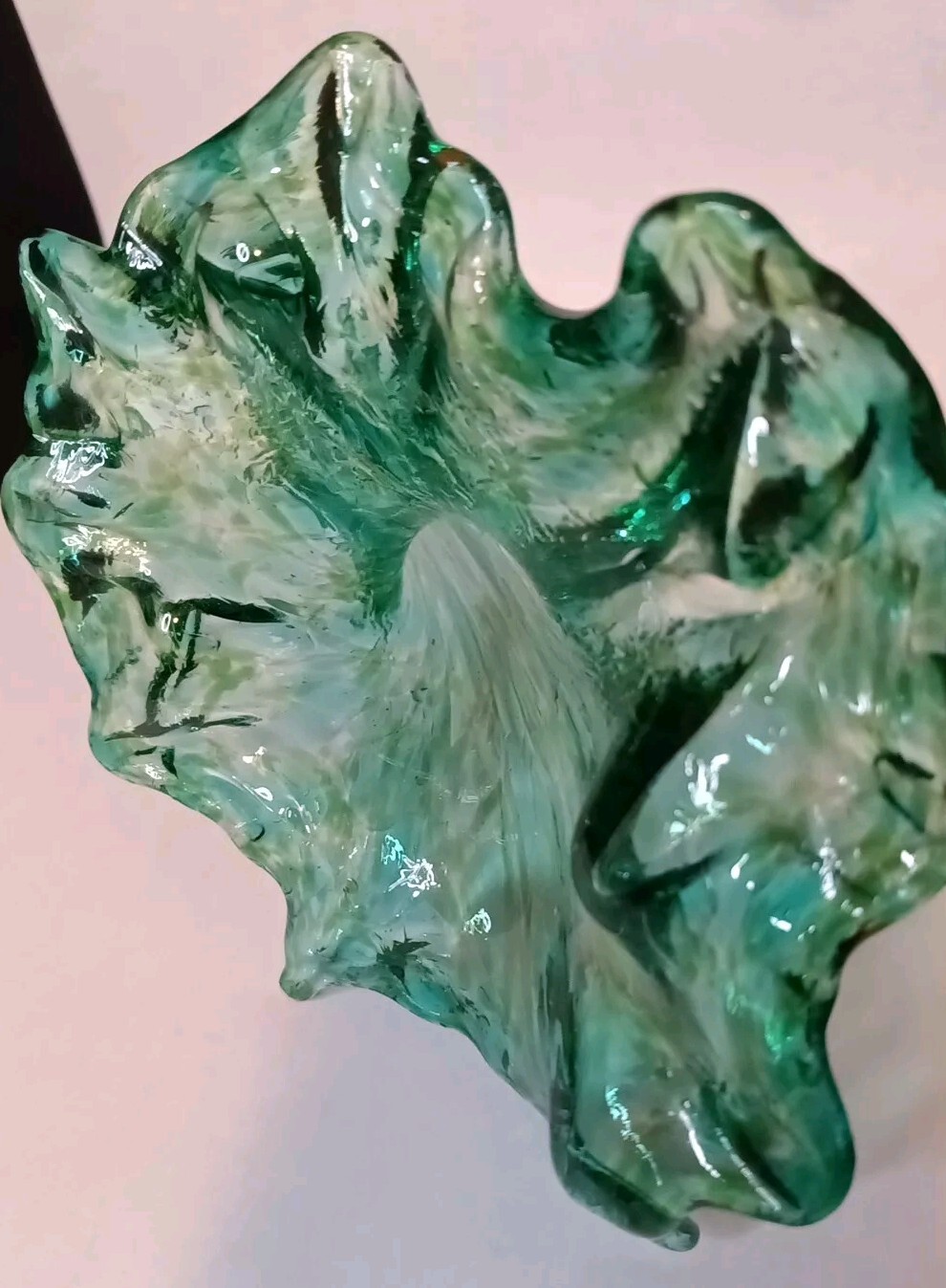 Art Glass Flower Sculpture Figure Decor Abstract 9.5″ Green Blue