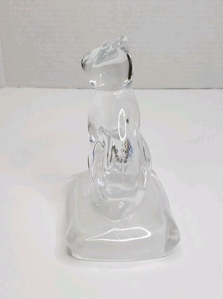 Vtg Cristal d’Arques Durand 24% Lead Crystal Cat on Frosted Pillow Base Figurine