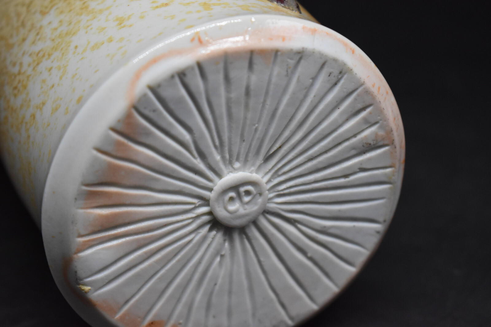 Studio Pottery Vase Incised Flower Petals Beads Exceptional Quality Signed CP