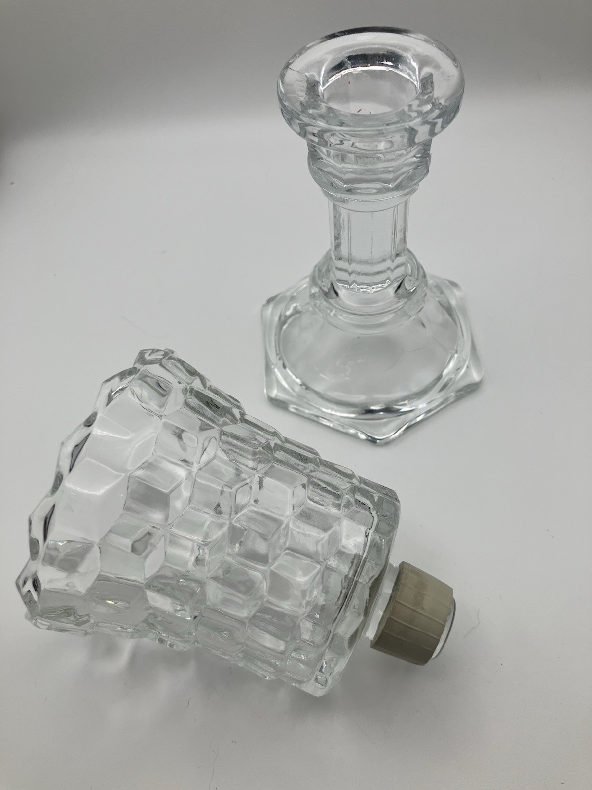 Fostoria Cubist Votive 2 Pcs Candle Clear Glass Diamond Pattern Scalloped Edge