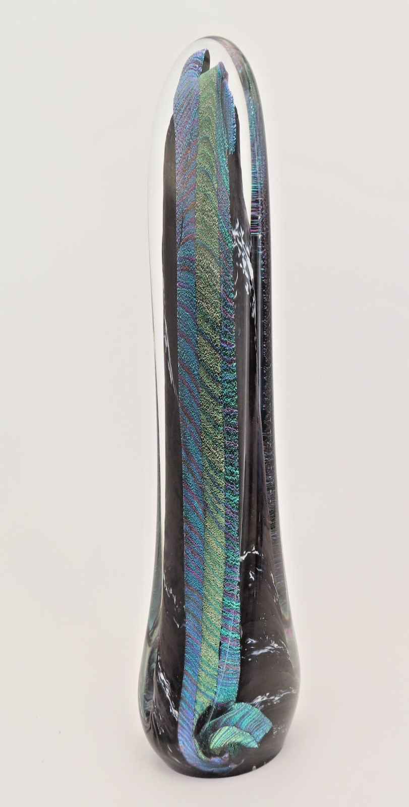 Scott Hartley Art Glass Sculpture Dichroic Peacock Feather Artist Signed 14.5″H