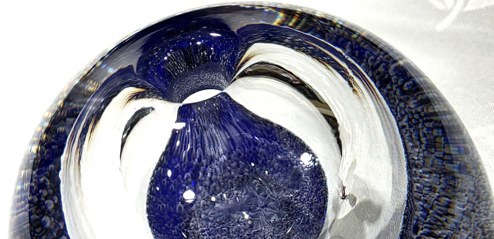 Royal Limited Crystal Poland Cobalt Blue Paperweight Pen Holder Random Bubbles