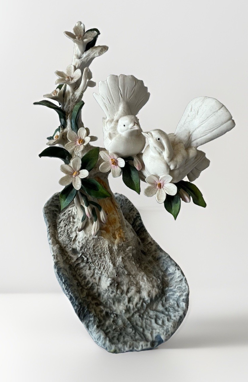 Vintage Capodimonte Italy Porcelain Birds on Flowering Tree Trinket Dish