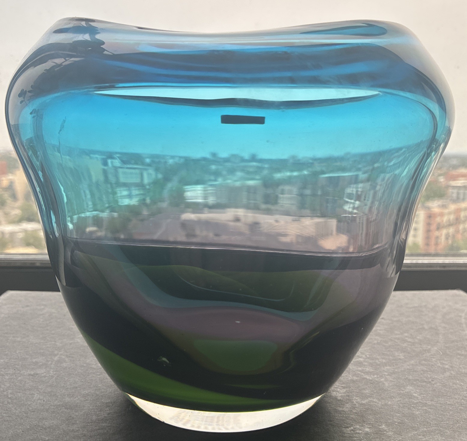 Chic WATERFORD EVOLUTION Blue & Green HORIZON Glass Bowl/Centerpiece- RETIRED