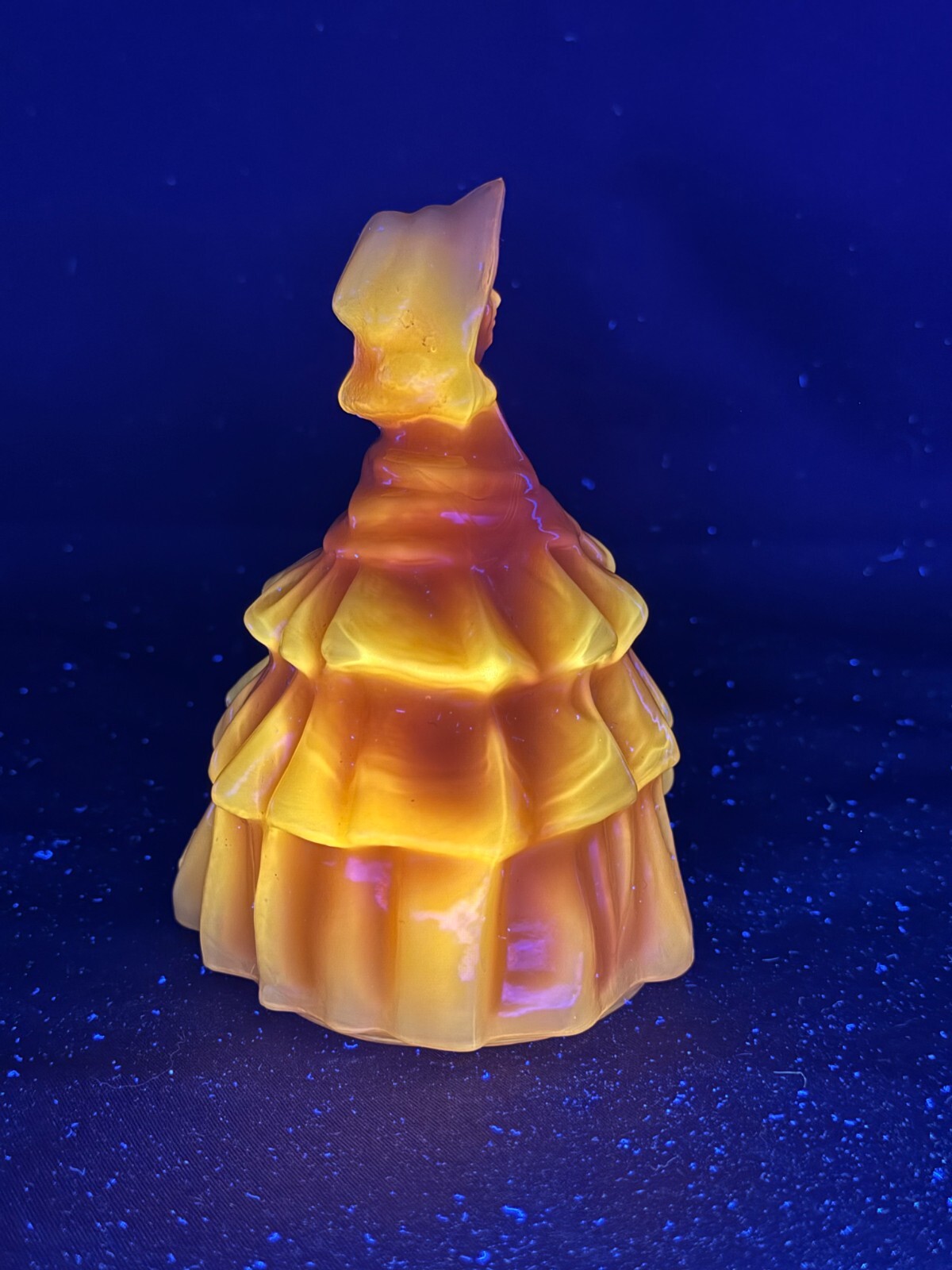 Vintage Boyds Orange Cadmium Glass “Louise” Colonial Lady Figurine This glows