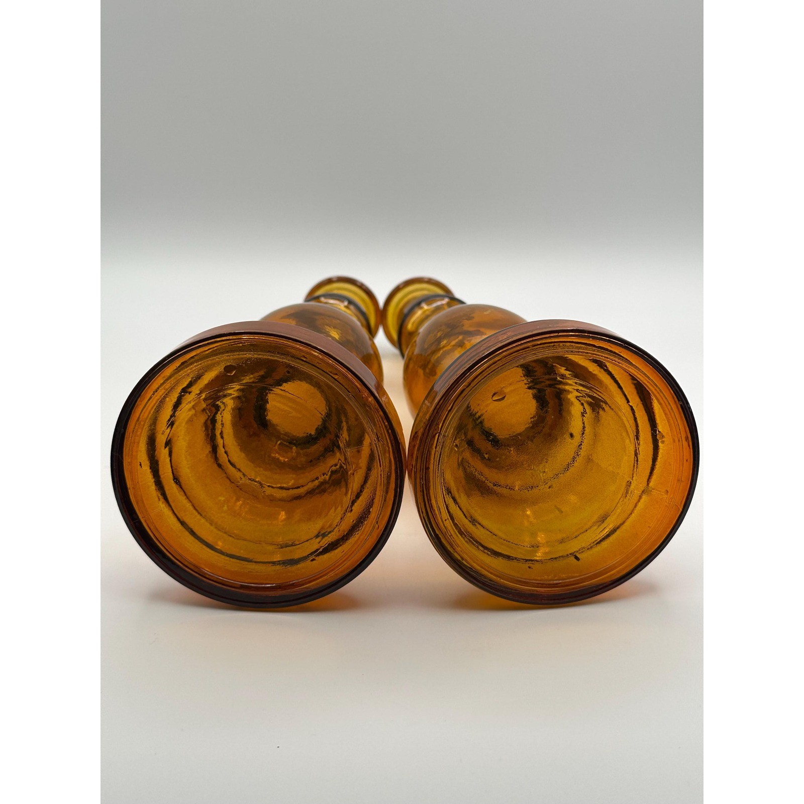 Vintage Amber Glass Candlestick Holders Pair MCM Candle Decor