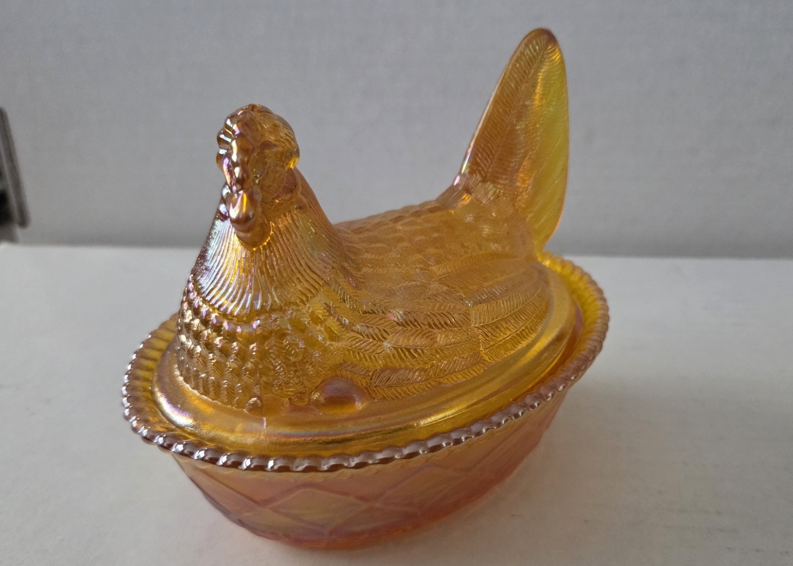 Westmoreland Hen Rooster On Nest Amber Depression Glass 5.5” Excellent Condition