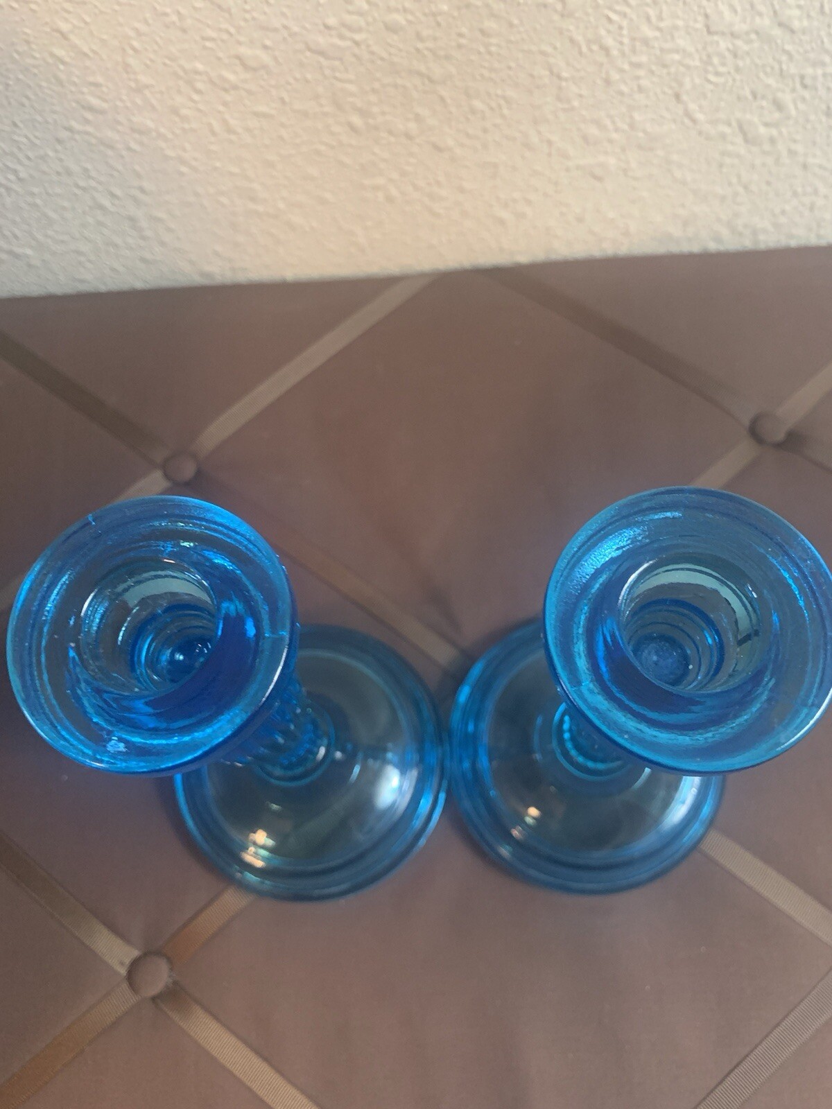 Fostoria Tiara “Duchess” Horizon Blue Candlestick Holders (Set Of 2)