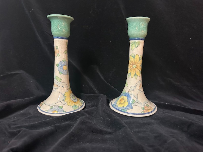 DAVILA BRODSKY Pair Candlesticks RABBITWORKS 1987 Candleholders SANTA FE 8.5 In