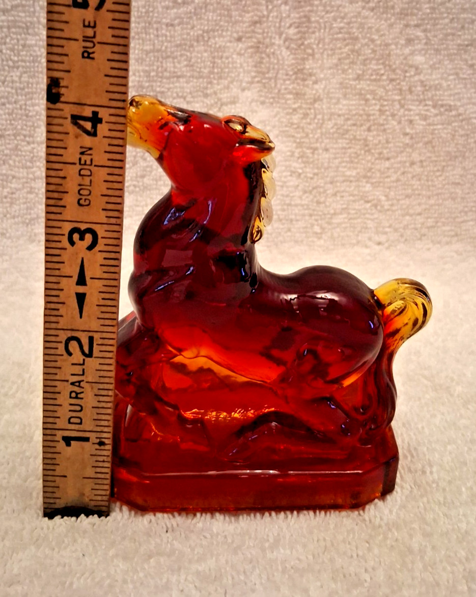 VTG BOYD ART GLASS 4 IN. RED FLAME AMBERINA JOEY HORSE FIGURINE *CADMIUM GLOW*