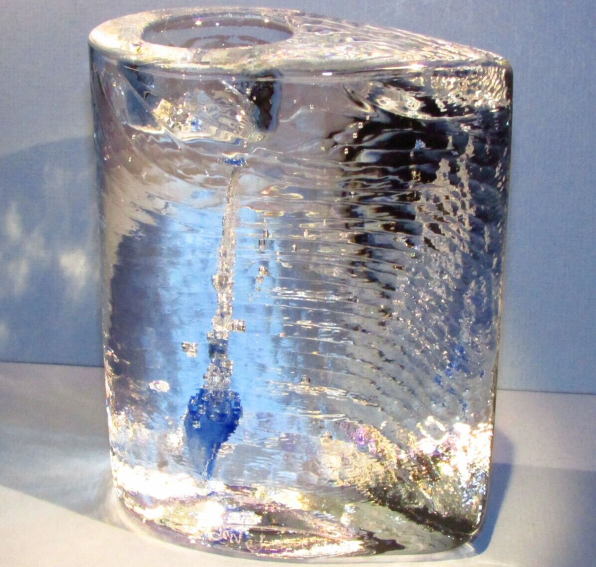 XL 5 lb KOSTA BODA SIGNED Kjell Engman Art Glass Candlestick Candle Holder Heavy