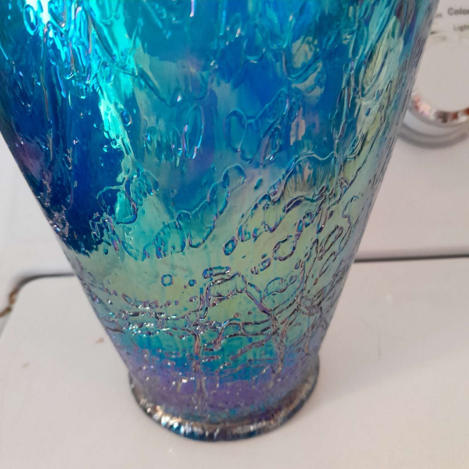 Fenton Art Glass Irridescent Twilight Blue Alligator Textured Glass Vase 14″