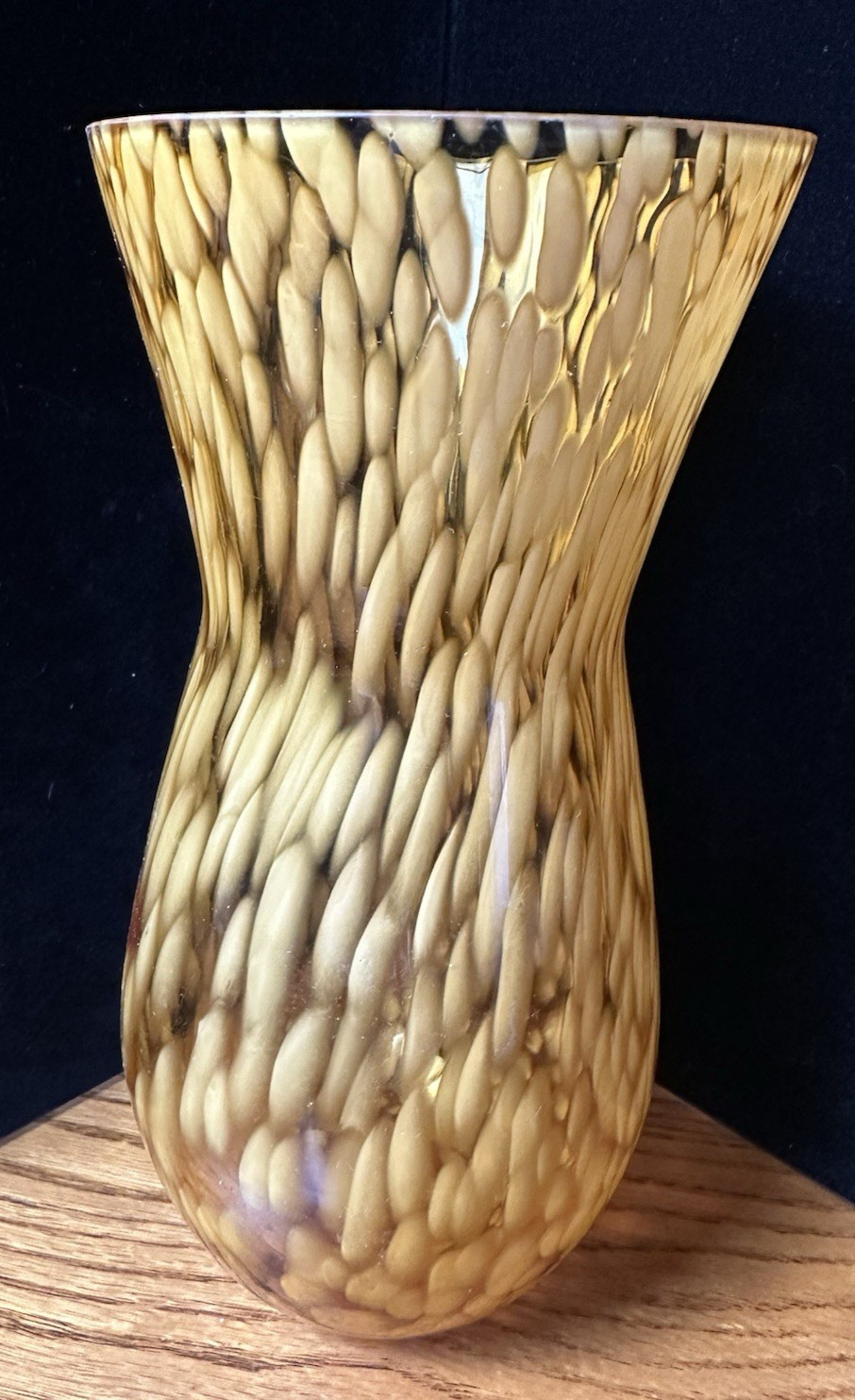 Amber Art Glass Vase Controlled Bubble Pebble Pattern Hand Blown Flared Rim