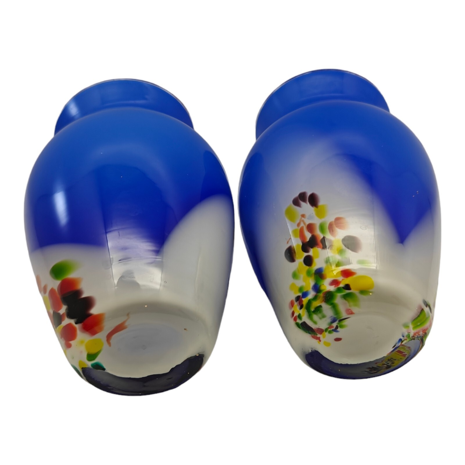 Hand Blown Art Glass Vases Cobalt Blue Confetti Cased Lot Of 2