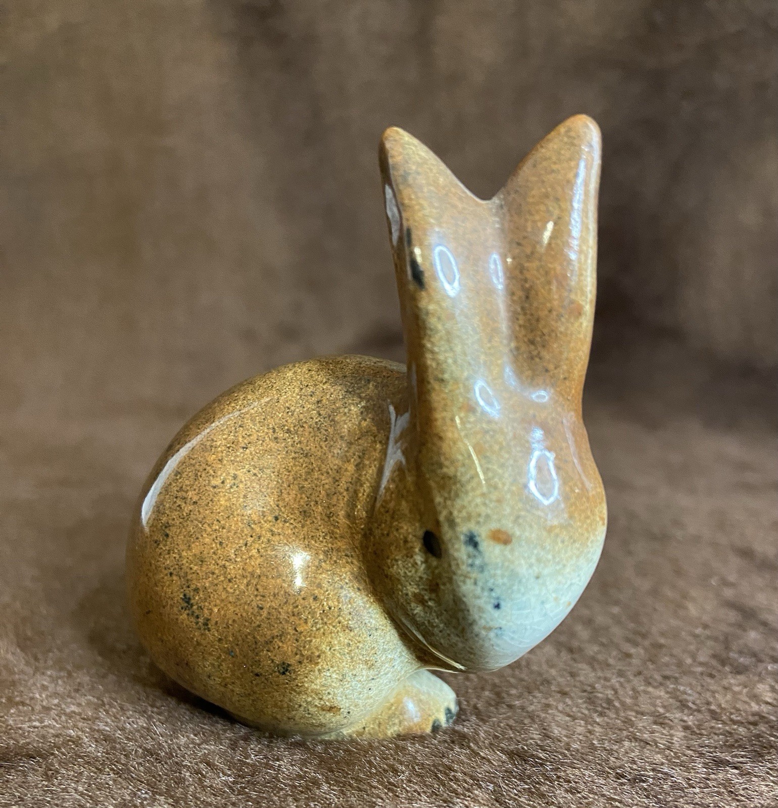 Small Bunny Figurine Vintage Art Pottery Brown Primitive Easter Decor