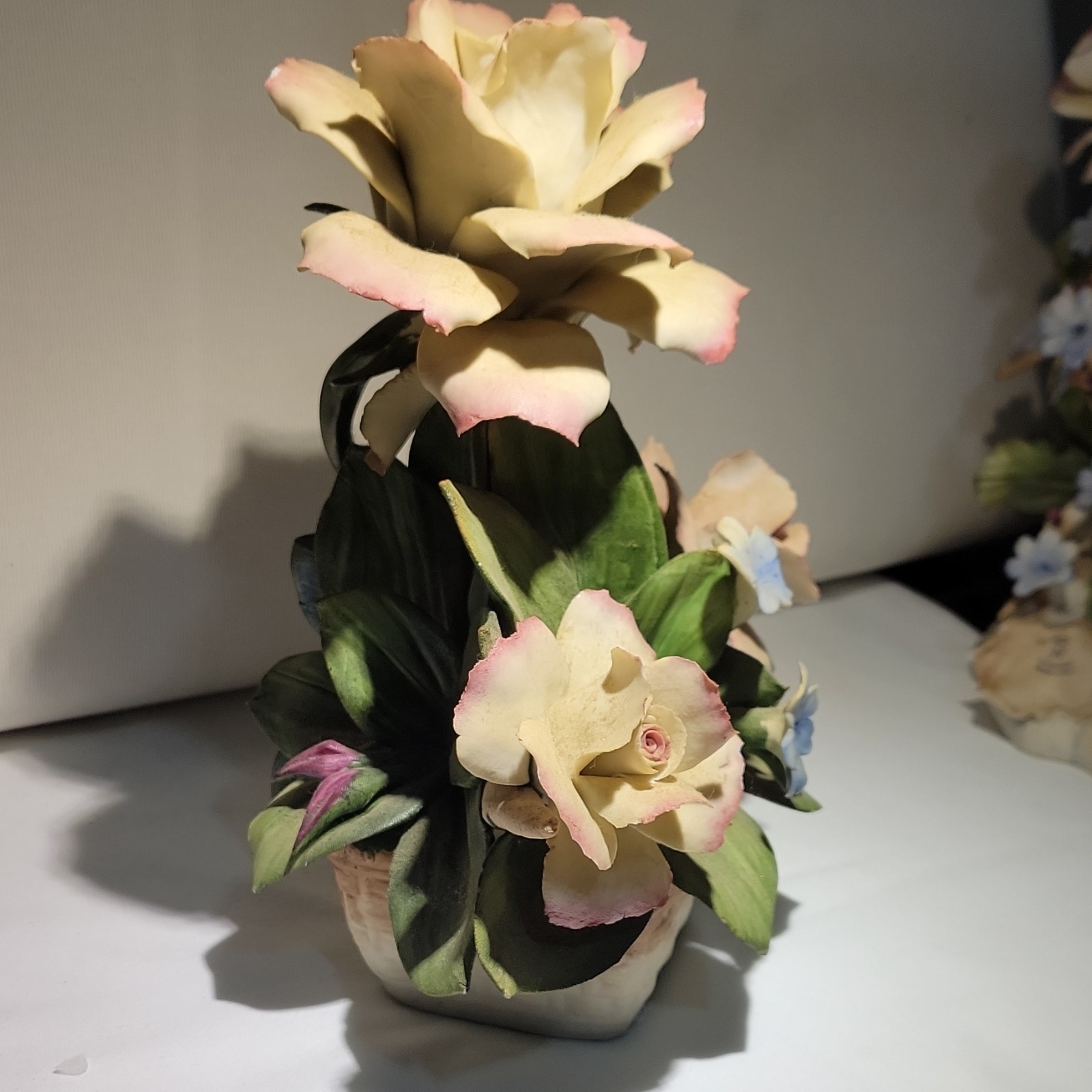 Capodimonte Porcelain Rose Floral Figurine Hand Painted Matte Italy Decorative