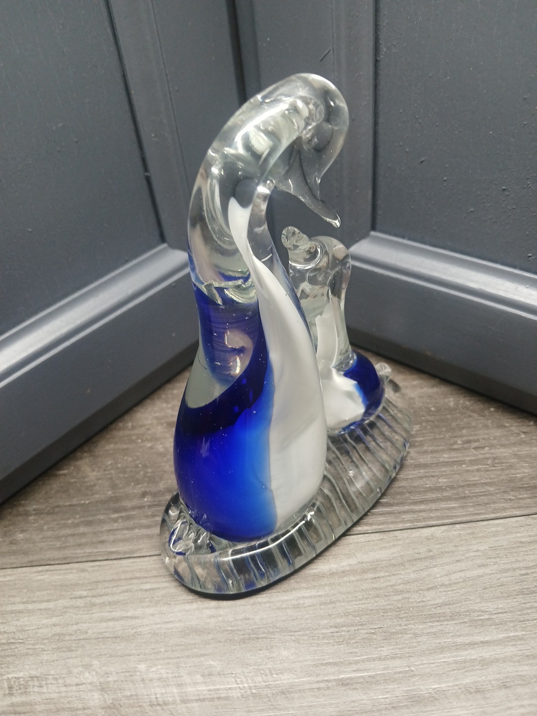 Murano Style Glass Penguin Blue & Clear Glass Beautiful Excellent Condition