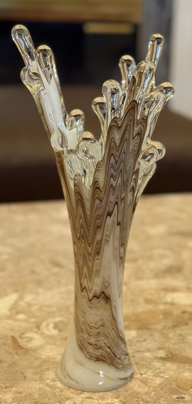 Vintage Kirch Brown Splash Art Glass Vase 14×7” Base 3”