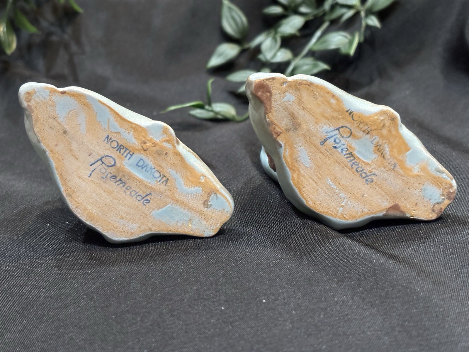 Vintage Rosemeade Pottery Deer Candle Holders North Dakota c.1950s Blue Matte