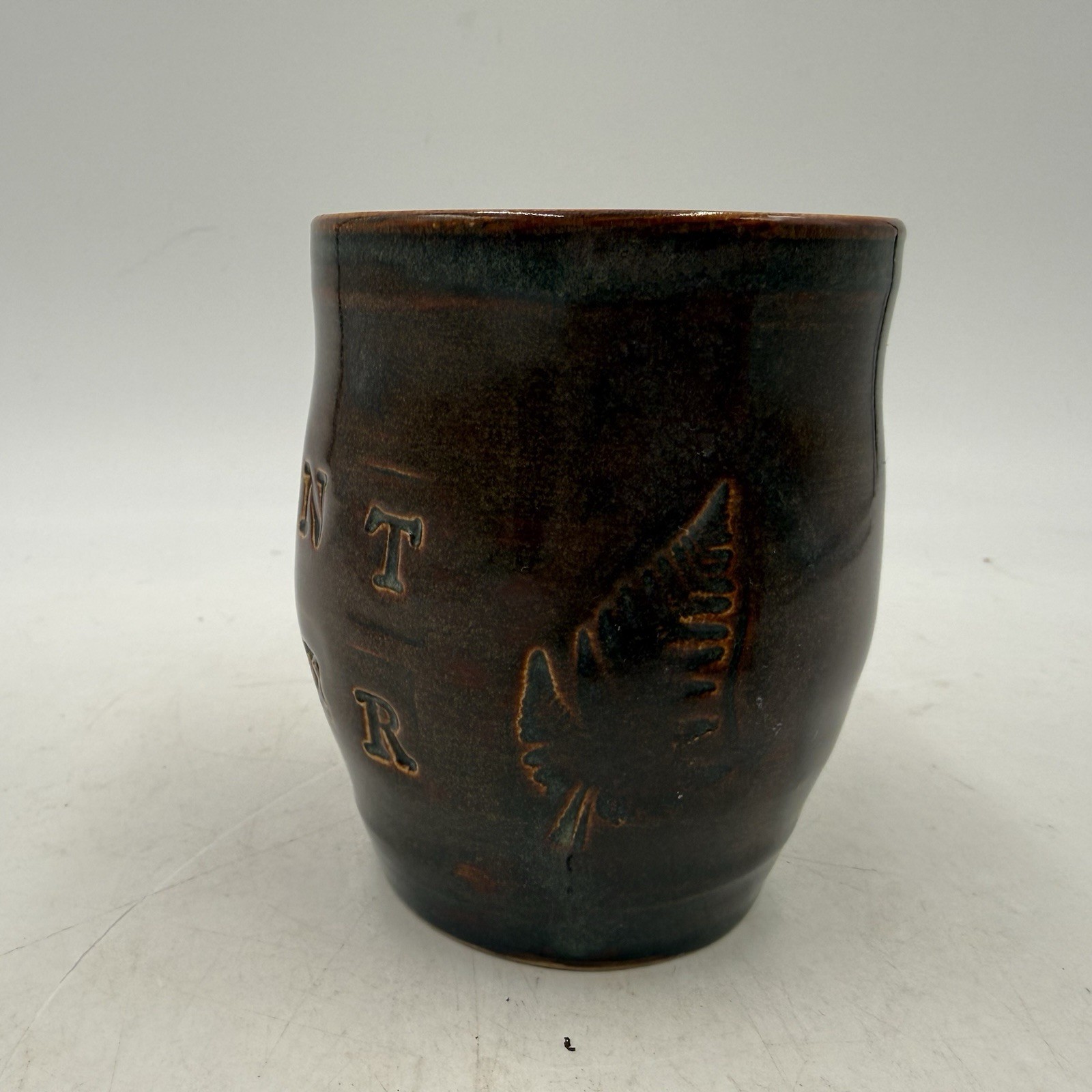 Studio Art Pottery Plant Lover Small 3” Tall Pot Planter Leaf Impressions Signed