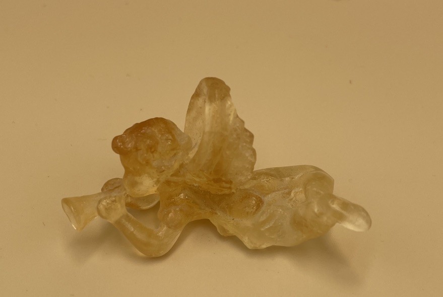 Daum Pate De Verre Amber Angel Cherub Trumpet Ornament