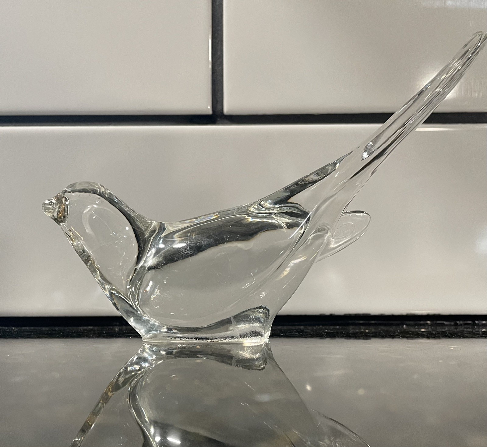 Vintage Clear Glass Art Bird Figurine/Paperweight Handblown.