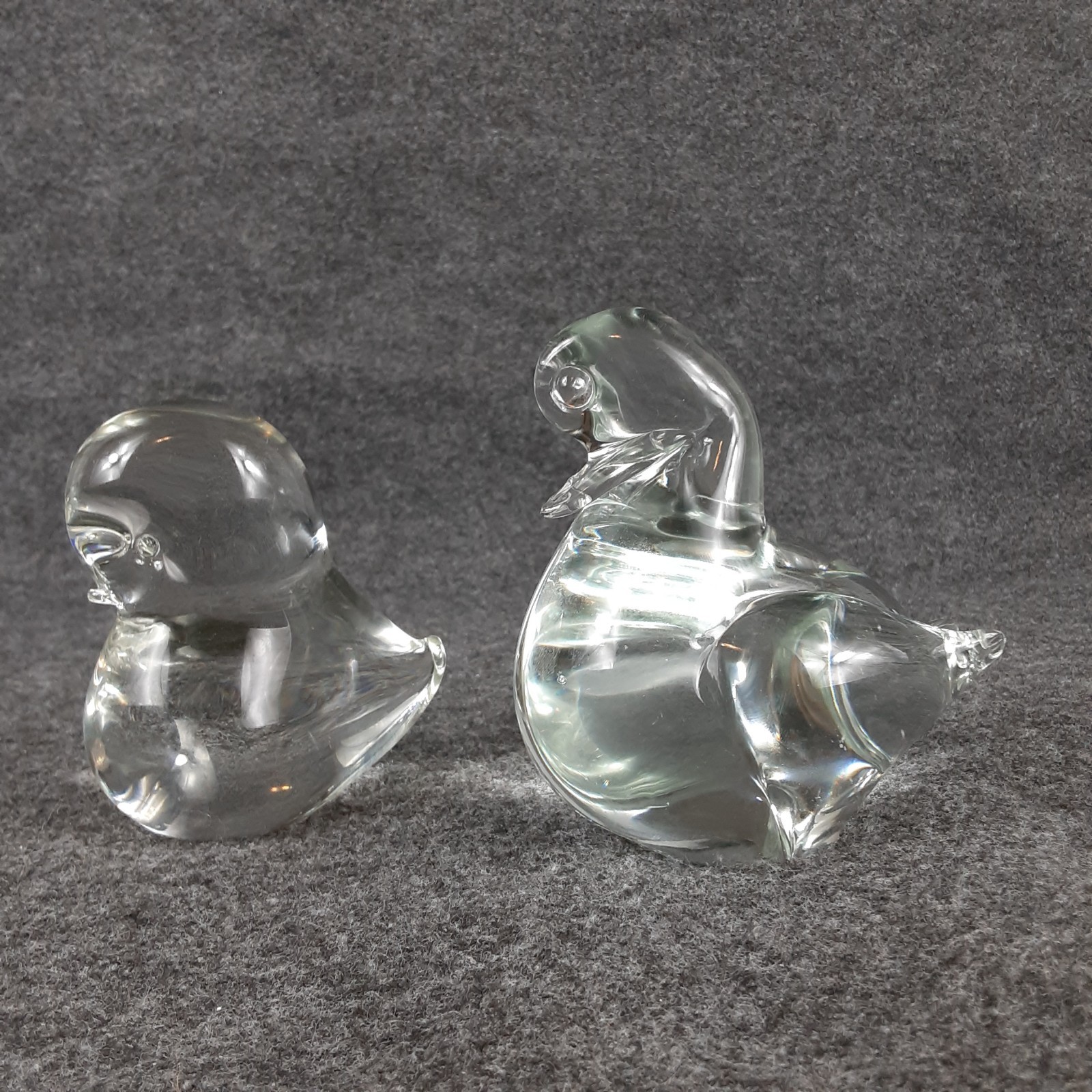2 Crystal Glass Figurines Chubby Chick Duck Swan Birds Art