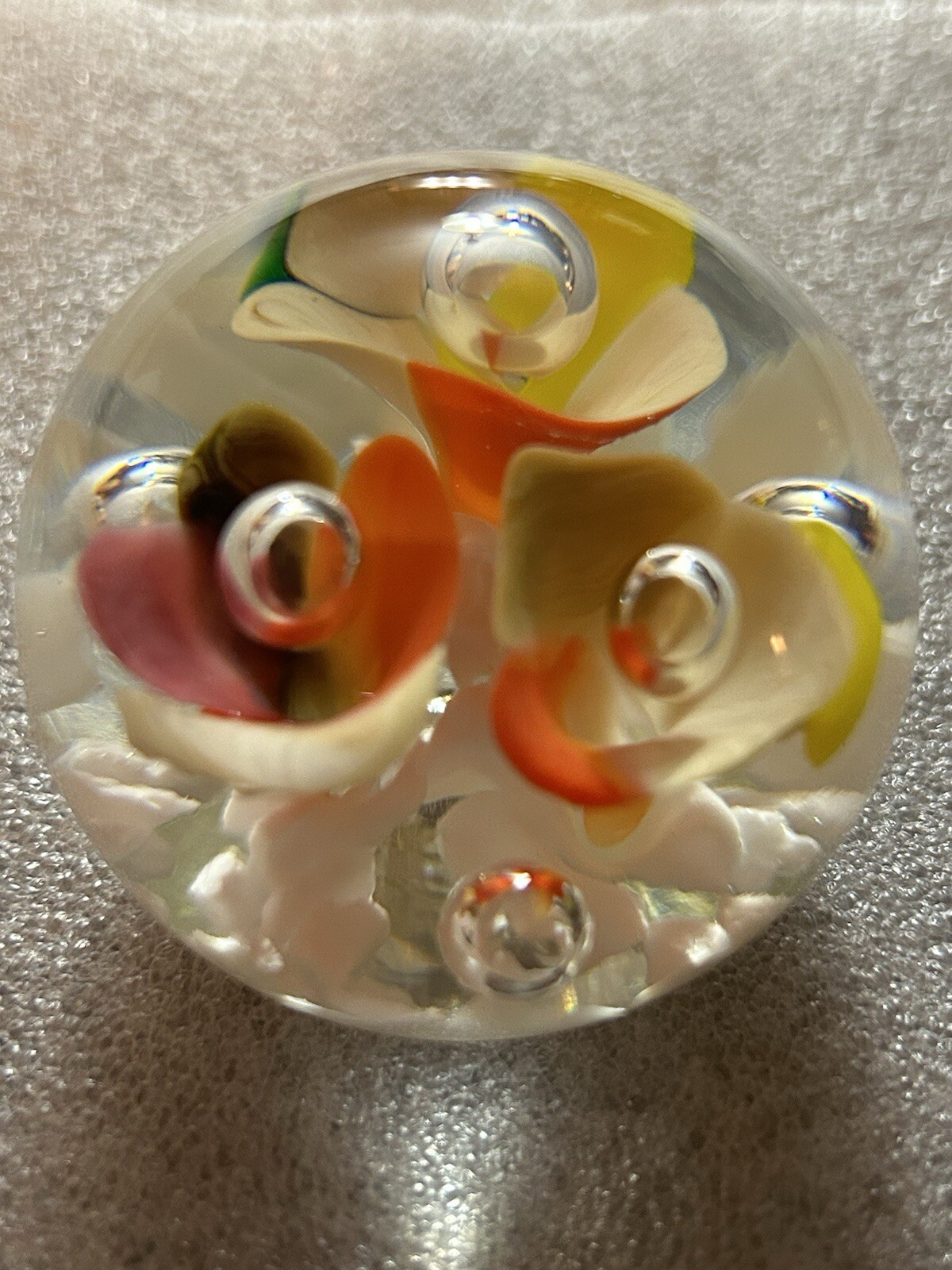 Beautiful Multi Colored Paperweight With White Bottom. Paperweight Is Unmarked.