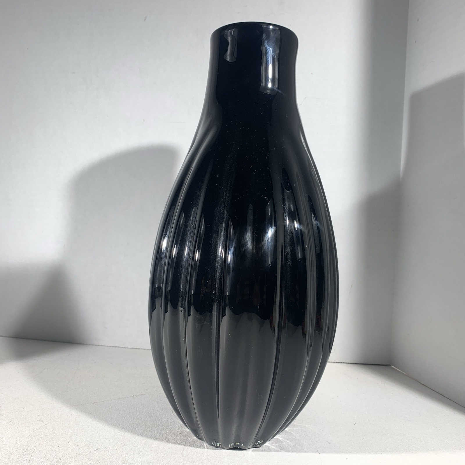 Black Red Modern Art Deco Style Ribbed Glass Art Vase