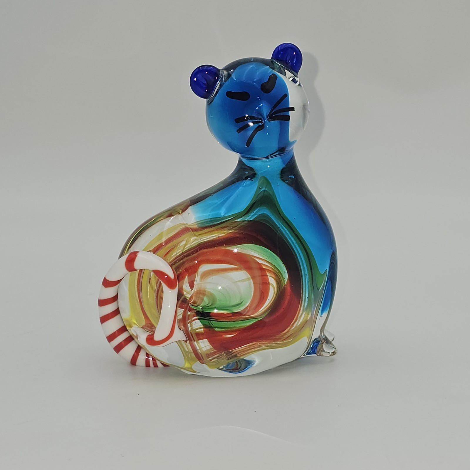 Vintage Murano Art Glass Swirl Cat Candy Cane Tail FigurineItaly 4.5″ Tall Rare