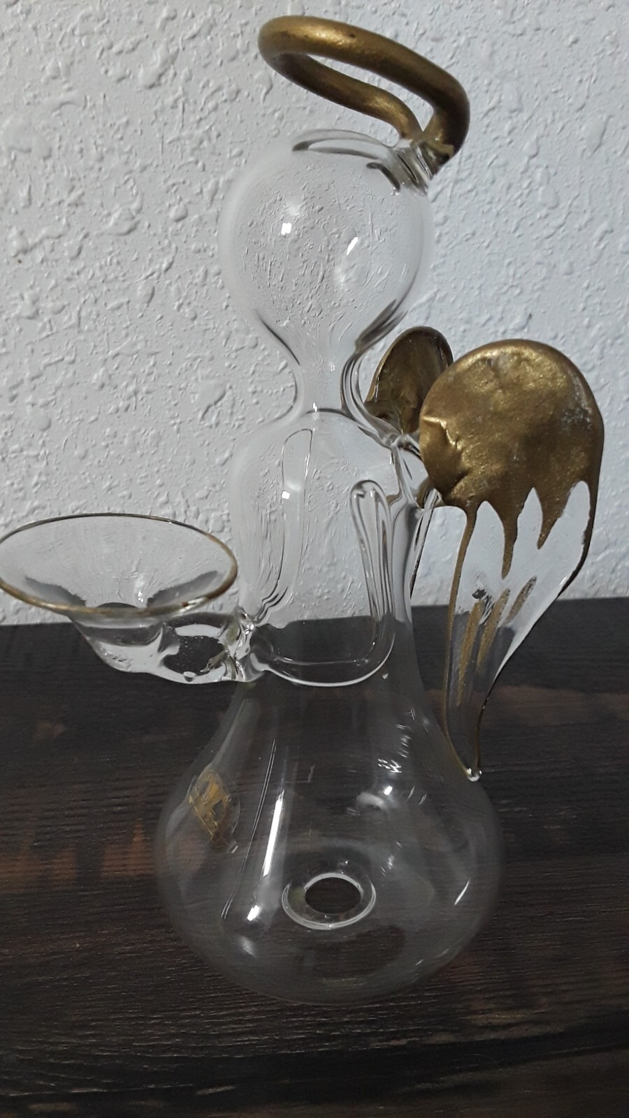 Vetro Soffieria Parise Blown Clear Glass Angel W/Gilded Wings & Halo Figure