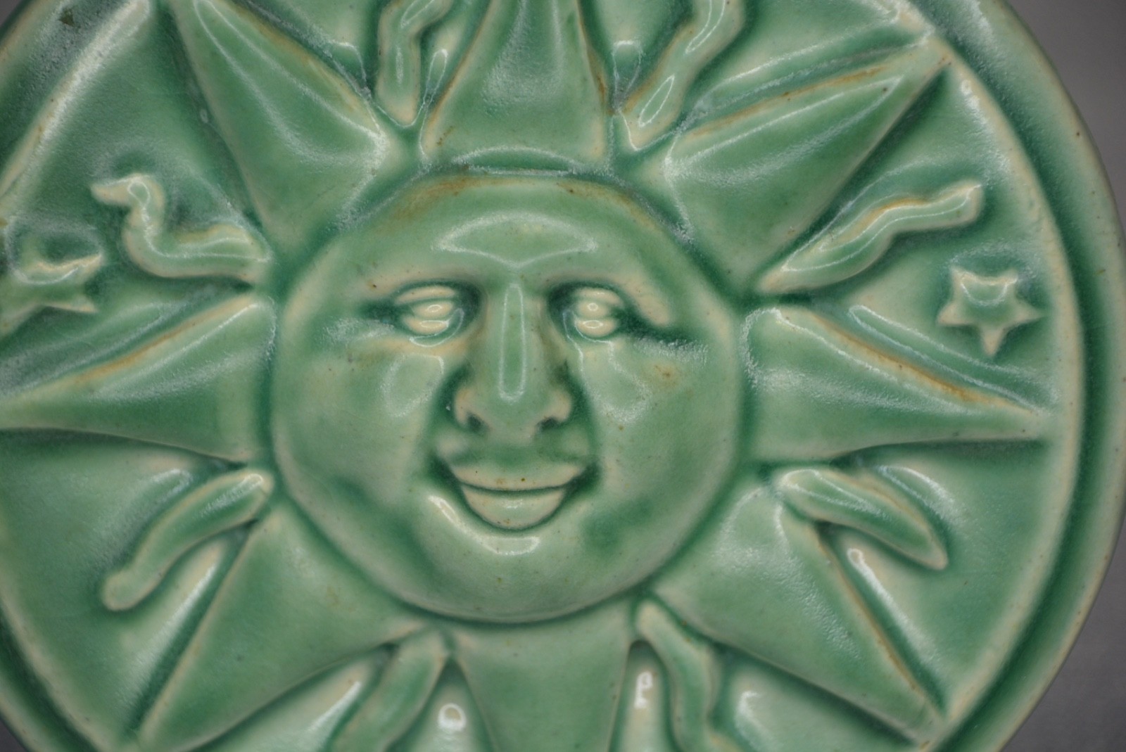 Tyge (Traverse City, MI) Sun Pottery Tile Plaque in Green – Around 5.5″
