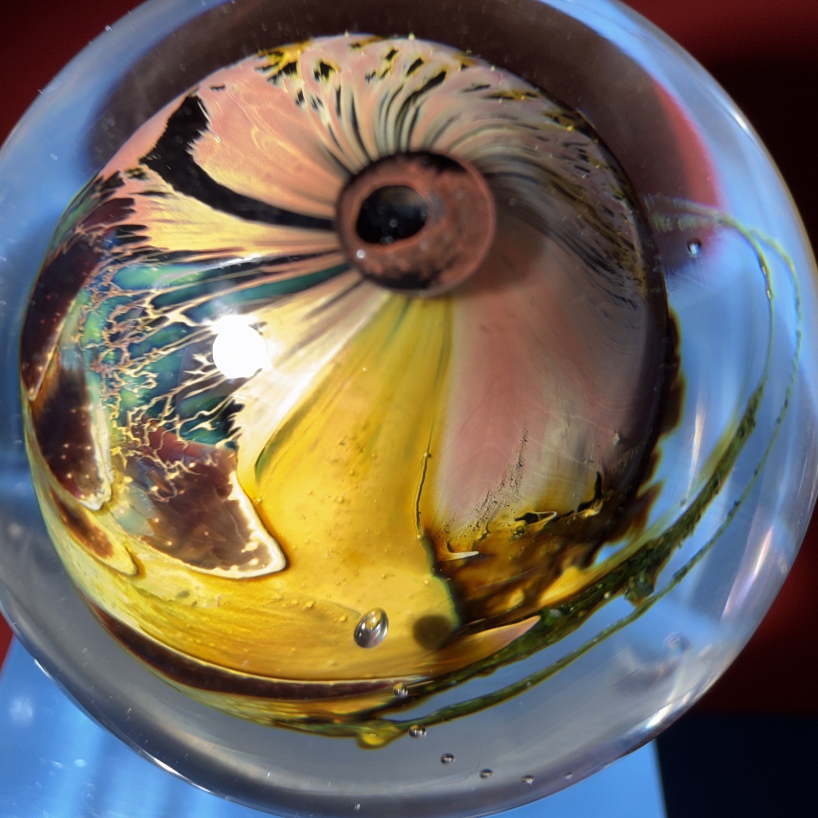 Josh Simpson Inhabited Planet Glass Marble Ocean Earth Orb 1.5” Round W/Stand