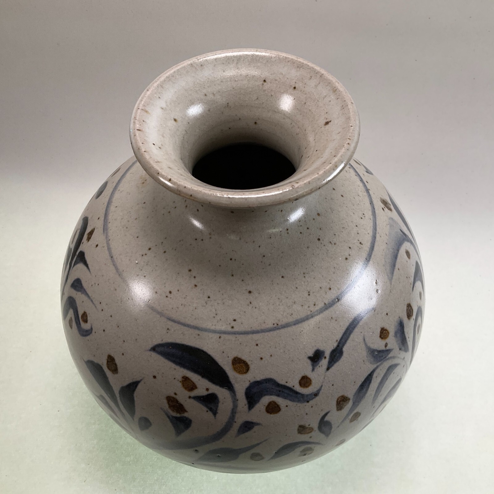 Studio Pottery Hand Thrown Vase Stoneware Folk Art Pattern Stamped Mark
