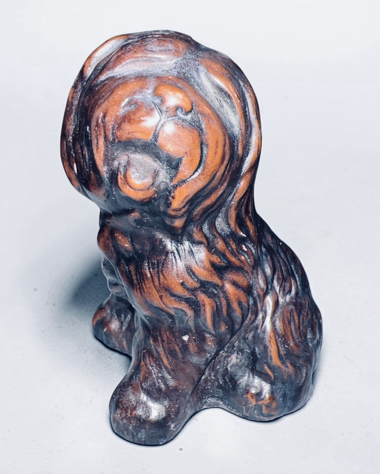Sheep Dog Figurine Rockingham Treacle Glaze Solid Adorable Expression 3 1/2”