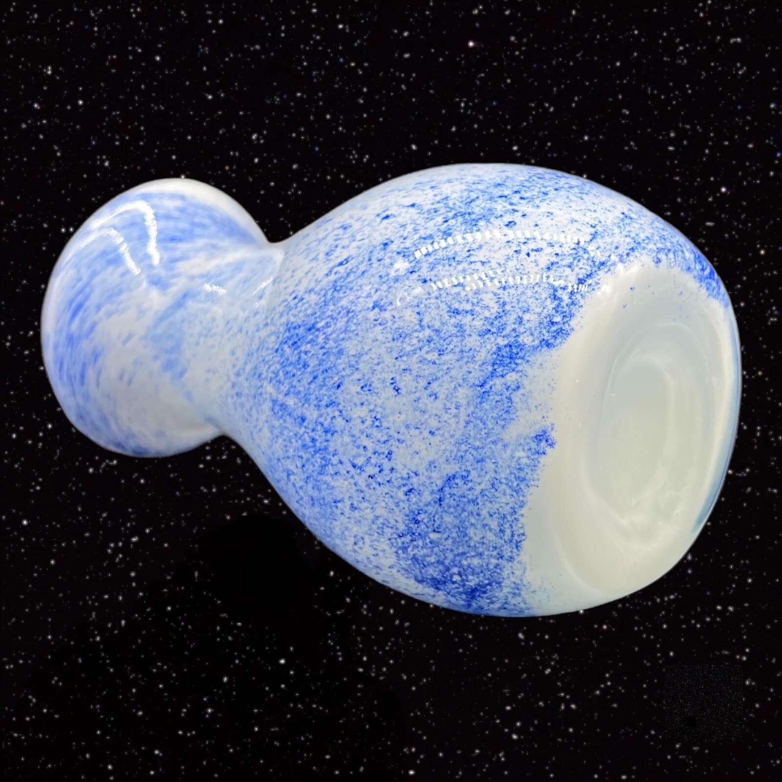 Art Glass Vase Splashed Multicolor Dots Blue White Cased 8”T 3.5”W
