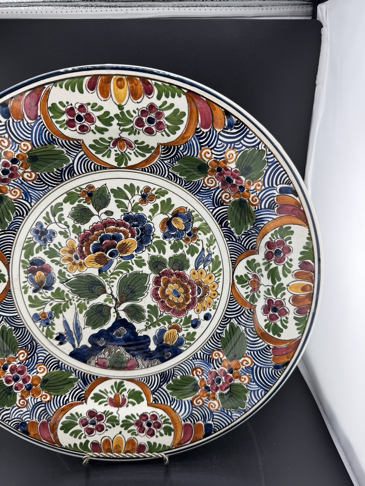 De Delftse Pauw Holland Hand Painted Wall Played Floral Signed BBR 13”