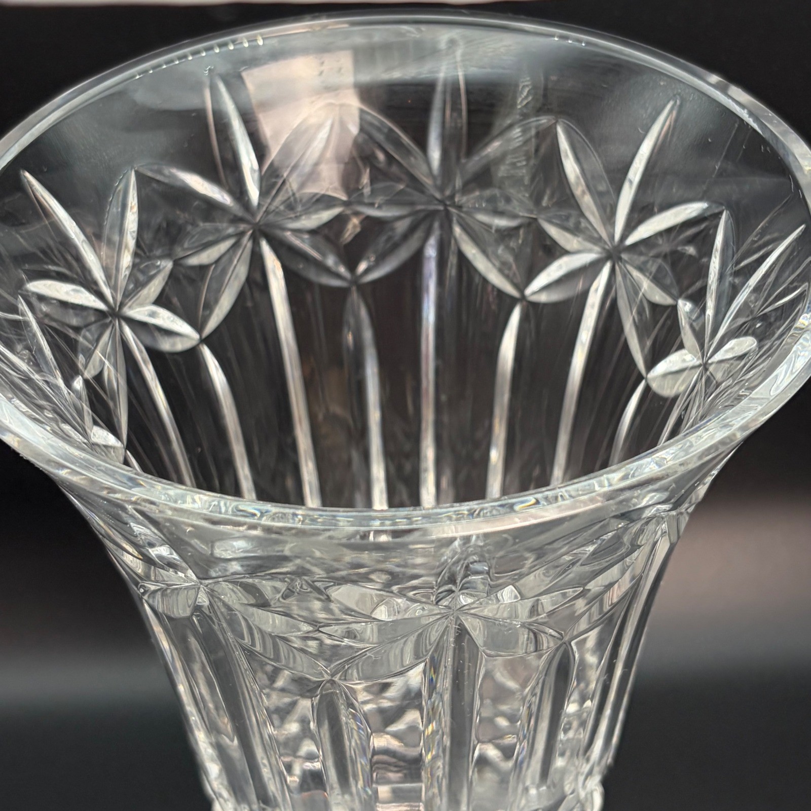 Vintage Waterford Crystal Footed Vase 10″ Flared Star Cut Signed Heavy Cut Glass