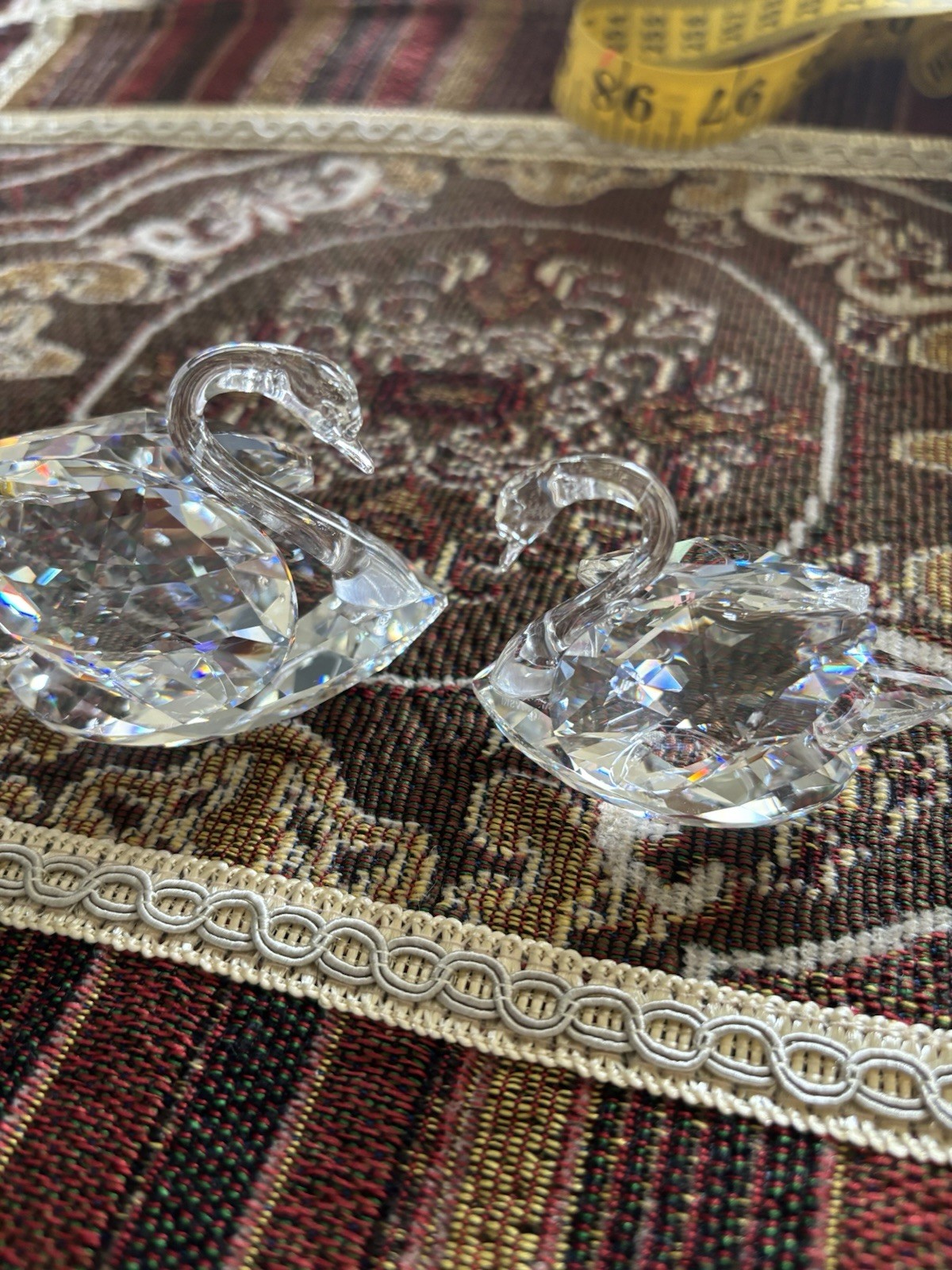 Swarovski Crystals Swans, Signed.small 2 inch, medium 3 inch.