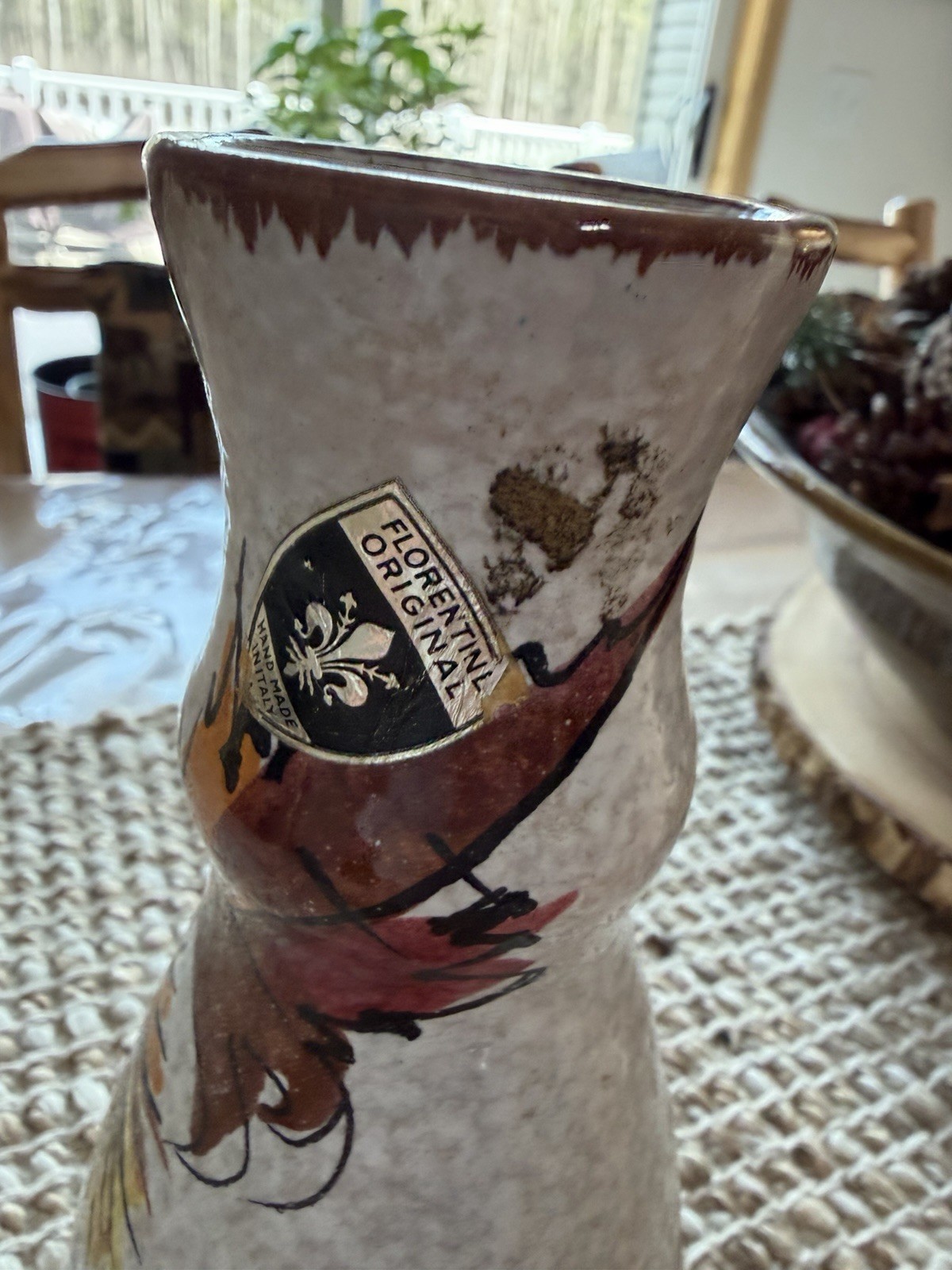 Italian Art Pottery Decorative Vase Hand Painted Orange Yellow Brown Flowers