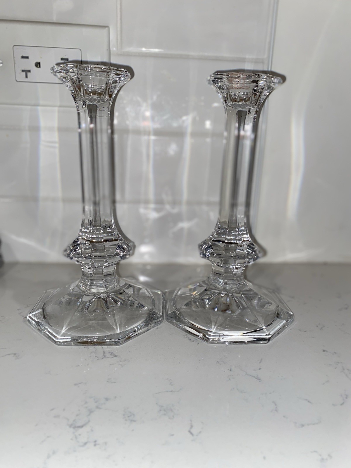 Mid 20th Century Pair of St Lambert Elysee Crystal Candlesticks 8″